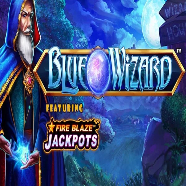 Official Slots logo: Blue Wizard Fire Blaze Jackpots by Rarestone Gaming at Luckera Casino